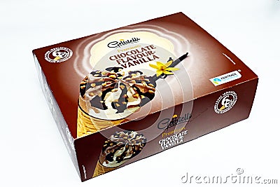 GELATELLI Ice Cream with Chocolate Flavour-Vanilla. Sold by LIDL Supermarket chain Editorial Stock Photo