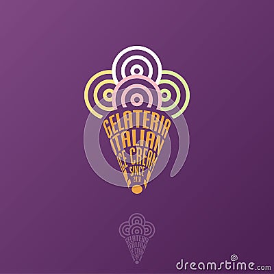 Gelateria Logo. Italian Ice Cream Emblem. Typography composition as waffle cone. Vector Illustration