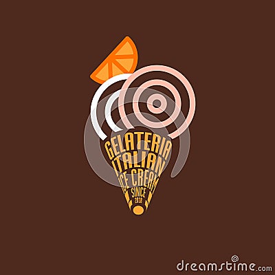 Gelateria Logo. Italian Ice Cream Emblem. Typography composition as waffle cone and Color Scoops. Vector Illustration