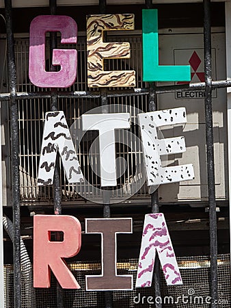 Gelateria shop sign in Manarola, Italy Editorial Stock Photo