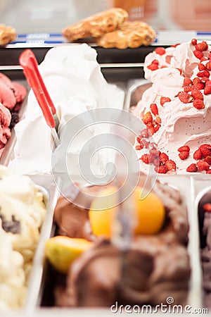 Ice creams shop showcase Stock Photo