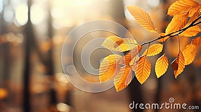 Gelbe Bltter Autumn Leaves Beautifying A Blurred Forest Background Stock Photo