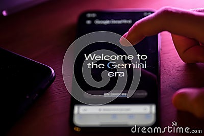 Gemini AI language model made by Google on smartphone screen Editorial Stock Photo