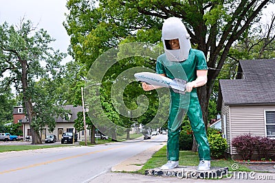 The Gemini Giant sculpture at the Launching Pad restaurant. Editorial Stock Photo