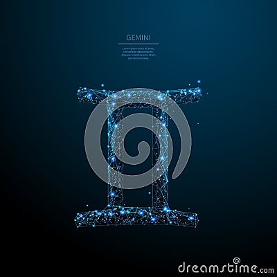 Gemini sign low poly wireframe poster template Vector Illustration