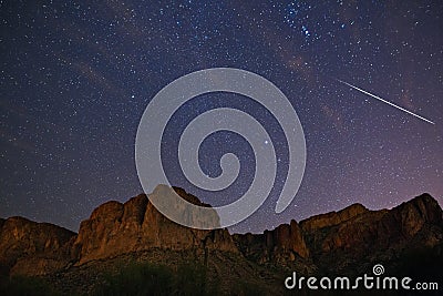 Geminid Meteor Shower and Starry Night Sky Stock Photo