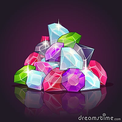 Gems pile cartoon illustration. Vector Illustration