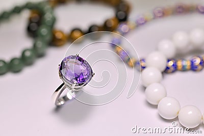Gemstone Amethyst ring Stock Photo