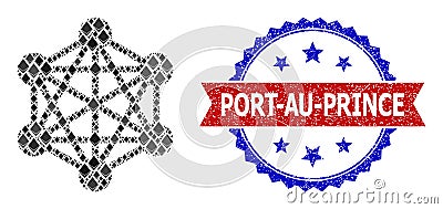Gemstone Mosaic Network Icon and Textured Bicolor Port-Au-Prince Stamp Seal Vector Illustration