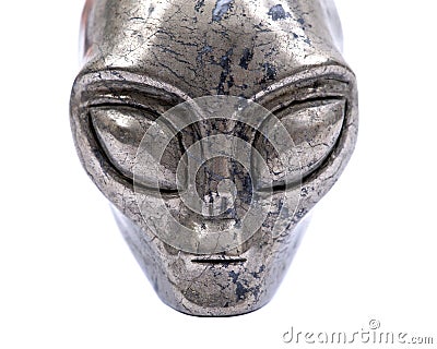 Gemstone Pyrite from Brazil Carved Crystal Star Being, Female Alien Skull, Stock Photo