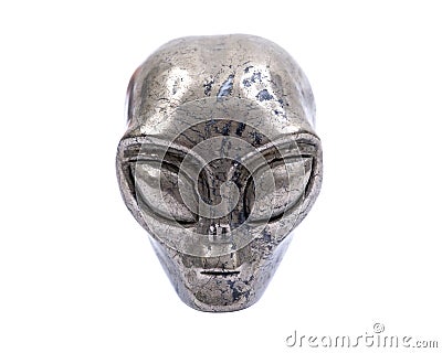 Gemstone Pyrite from Brazil Carved Crystal Star Being, Female Alien Skull, Stock Photo