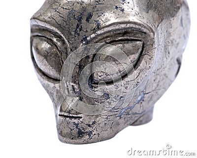 Gemstone Pyrite from Brazil Carved Crystal Star Being, Female Alien Skull, Stock Photo