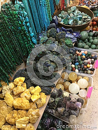 Gemstones colored blue yellow pink semiprecious stones Stock Photo