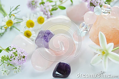 Gemstones with flowers Stock Photo