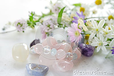 Gemstones with herbal flowers Stock Photo