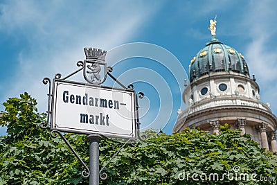 Gendarmenmarkt sign at historic square in Berlin Editorial Stock Photo