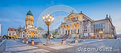 Gendarmenmarkt square panorama at dusk, Berlin, Germany Stock Photo