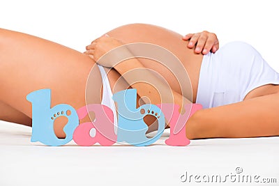 Gender of child: boy, girl or twins? Concept of pregnancy. Pregnant woman Stock Photo