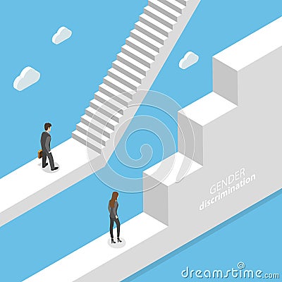 Gender discrimination and inequality isometric flat vector concept. Vector Illustration