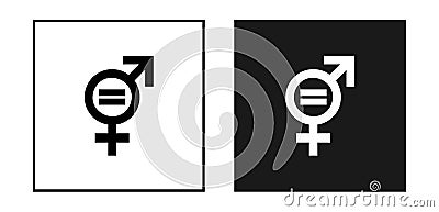 Gender equality icon. Equity parity men and women logo. Collection of black and white icons isolated on background. Rights gender. Vector Illustration