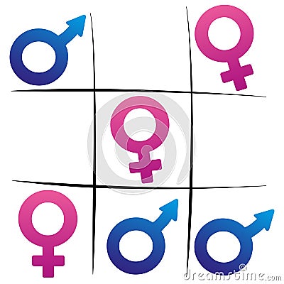 Gender Fight Winning Woman Tic Tac Toe Vector Illustration