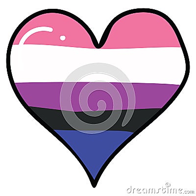 Cute gender fluid heart cartoon illustration motif set. LGBTQ diversity love elements for pride blog. Trans graphic for Cartoon Illustration