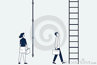 Gender gap, missing equality between woman and man on work. Career, business discrimination concept. Inequality wage and Vector Illustration