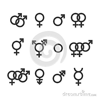 Gender icon. Female, male, gay, lesbian, transgender, bisexual symbol. Vector illustration, flat design. Vector Illustration