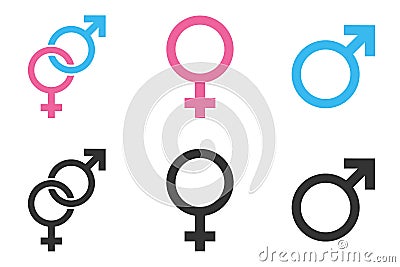 Gender icons female and male sign, blue and pink color Vector Illustration