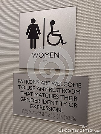 Gender Neutral Restroom Sign, Gender Identity, Gender Expression Editorial Stock Photo