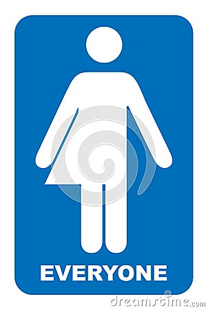 Gender neutral sign. Transgender restroom sign. illustration. Blue symbol isolated on white. Mandatory banner. Toilet Cartoon Illustration