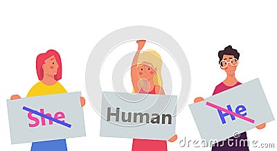 Gender neutral vector illustration person. He , she - human design symbol. Equality sex tolerance normal break. Unisex reveal Vector Illustration