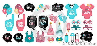 Gender reveal baby shower photo booth props Vector Illustration