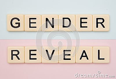 Gender reveal on a blue and pink background Stock Photo