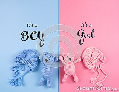 Gender reveal party, Baby shower, birthday, invitation or greeting card idea. Copy space. Stock Photo