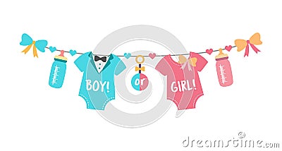 Gender reveal party, baby shower, boy or girl Vector Illustration