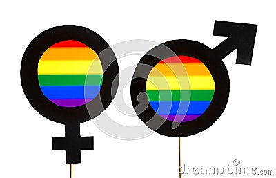 Gender symbols with LGBT and rainbow flag colors Stock Photo