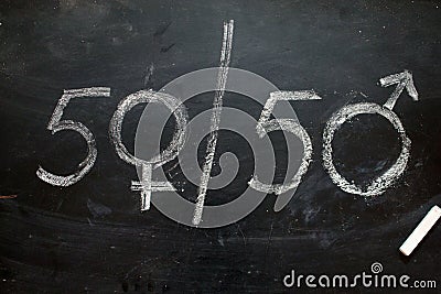 Gender symbols or signs for the male and female sex drawn on a blackboard Stock Photo