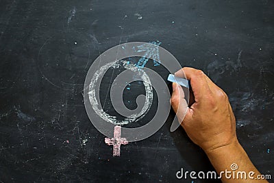 Gender symbols or signs for the male and female sex drawn on a blackboard Stock Photo