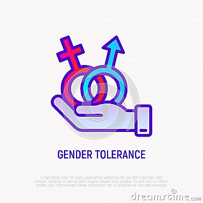 Gender tolerance thin line icon. Modern vector illustration of man and woman equality Vector Illustration