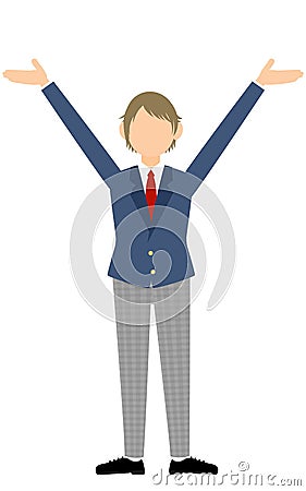 Genderless, blazer uniform, Hailing gesture with outstretched arms Stock Photo