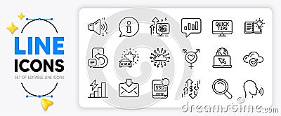 Genders, Incoming mail and Web tutorials line icons. For web app. Vector Stock Photo