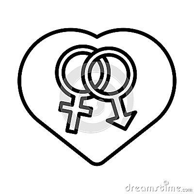 Genders male and female symbols in heart line style icon Vector Illustration