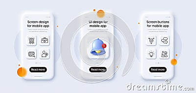 Genders, User idea and Search photo line icons pack. For web app. 3d phone mockups. Vector Vector Illustration