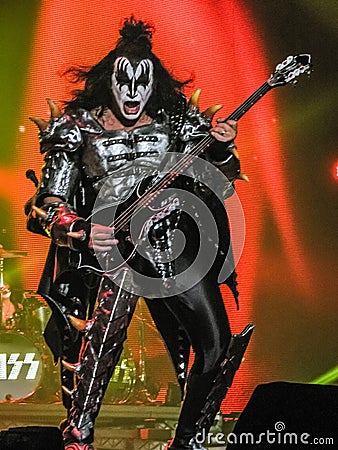 Gene Simmons of Kiss Playing Bass Editorial Stock Photo