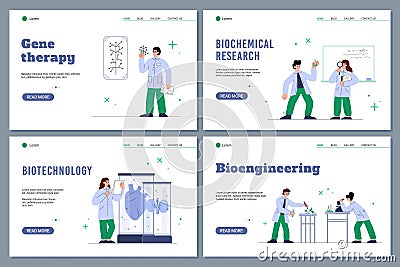 Gene therapy and biotechnology websites set, flat vector illustration. Vector Illustration