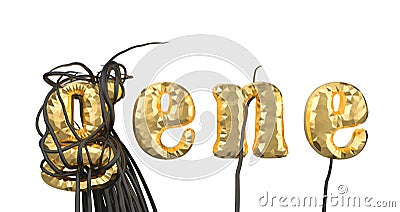 GENE word lettering made with metal steel, platinum silver or gold alphabet hangs on vine over white background 3d Cartoon Illustration