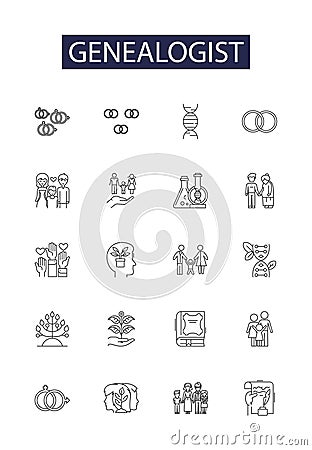 Genealogist line vector icons and signs. Ancestry, Heritage, Tracing, Kin, Lineage, Heirloom, Descent, Pedigree outline Vector Illustration