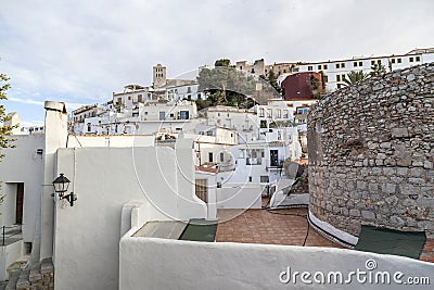 General city view, historic center of Ibiza, Spain. Editorial Stock Photo