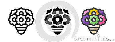 Multipurpose Bouquet Vector Icon in Outline, Glyph, Filled Outline Style Vector Illustration